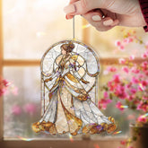 Elegant Lady Acrylic Suncatcher, Victorian Woman Window Hanging, Gold White Dress Art Nouveau Acrylic Home Decor Gift